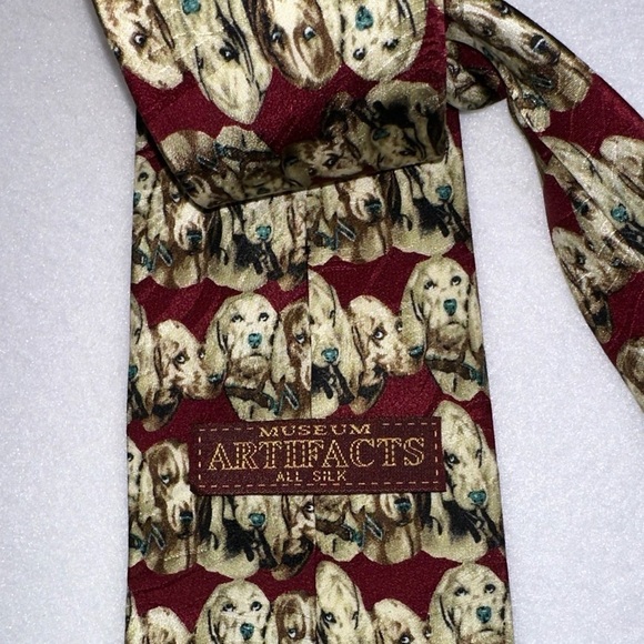 FINAL SALE Museum Artifacts Men's Tie Hound Dog Print Silk NWT - Picture 5 of 6